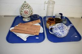 Two trays of assorted ceramics, incense sticks and other items