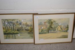 Mabel Oliver-Rae, two studies of Barton Mills, watercolours, framed and glazed