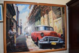 20th Century Cuban school study of a street scene, framed