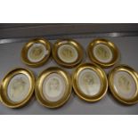 Group of seven small portraits in oval gilt frames bearing labels to back Rene David Florence