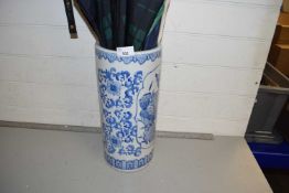 Modern Oriental blue and white stick stand and contents