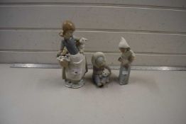 Mixed Lot: Three various Lladro figures, Girl with Lamb, Girl with Chicken and Child with Bear Cub