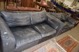 Pair of leather sofas, 195cm wide