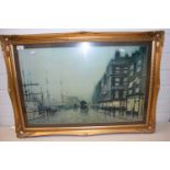 After John Grimshaw, coloured print, Glasgow Docks, gilt framed and glazed