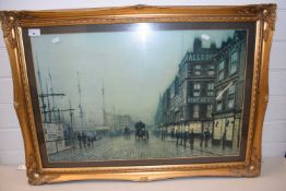After John Grimshaw, coloured print, Glasgow Docks, gilt framed and glazed