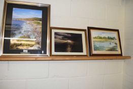 Mixed Lot: Two coloured photographs, seascapes together with a further watercolour study, all framed