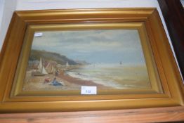 19th Century school study of a beach scene with figures, oil on board, unsigned, gilt framed