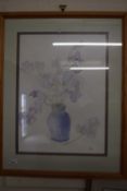 Study of vase of sweet peas bearing signature J Mcn, framed and glazed