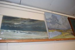 20th Century school study of a seascape and further study of a rural landscape with river, both