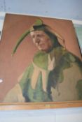 20th Century school study of a Jester, oil on canvas, unsigned, unframed