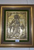 20th Century pressed brass religious icon picture set in a gilt frame
