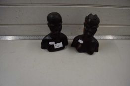 A pair of African hardwood busts