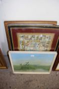 Mixed Lot: Assorted pictures to include modern oil study of a country path, a reproduction black and