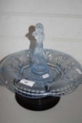 Pressed blue glass centre piece bowl with figural detail