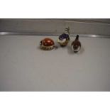 Royal Crown Derby paperweights, Ladybird and Wren together with a further Russian pottery Wren (3)