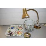 Mixed Lot: Table lamps, small jardiniere, hors d'oeuvres dish, painted trinket box (4)
