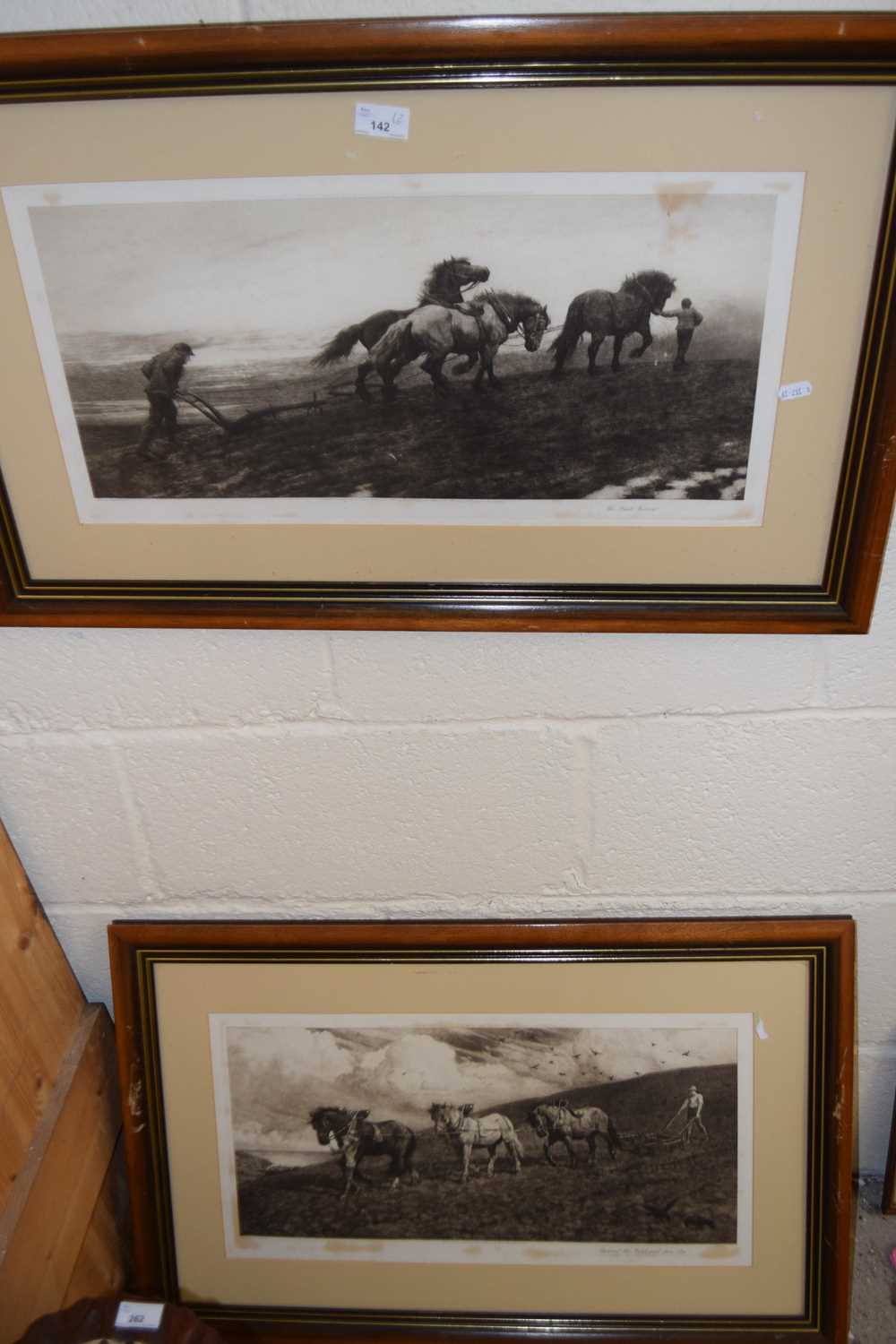 After Herbert Dicksee Against the Wind and Open Sky and The Last Furrow, pair of monochrome