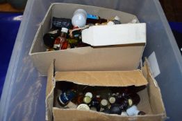 Box containing a large collection of various miniature spirits and liqueurs