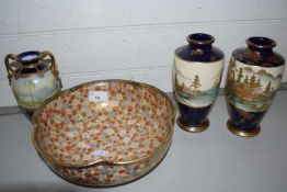 Mixed Lot: Pair of Japanese Satsuma vases together with a further Noritaki double handled vase and a