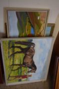 Mixed Lot: Oil on board study of an Upland scene with river and bridge, Stephenson, study of