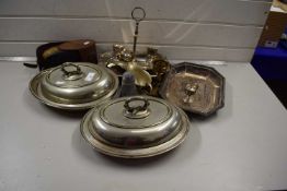 Mixed Lot: Silver plated wares and other items to include serving dishes, egg cruet, dressing