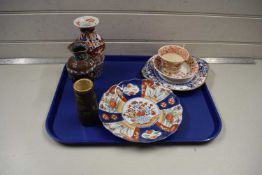 Mixed Lot: Small Cloisonne vase, an Imari vase and similar plate plus other assorted ceramics