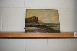 Richards (19th Century) study of a beach scene with cliffs, oil on canvas, 30cm wide