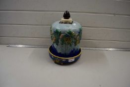 Maiolica style cheese bell with floral decoration, no makers marks apparent, 28cm high