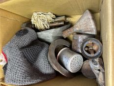 Quantity of assorted metal wares to include watering can, funnels, spouts etc