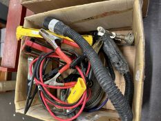 Quantity of assorted workshop contents to include jump leads and other items