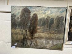 J R Crossley, study of a riverside scene, oil on canvas