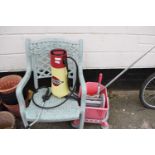 Mixed Lot: Garden chair, mop bucket and a weed sprayer