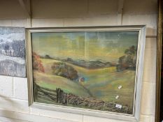 Richard Crossley, study of a rural valley scene, framed and glazed