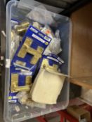 Quantity of brass door fittings and other items