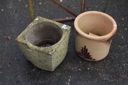 Concrete planter and a further pottery jardiniere (2)