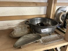 Early 20th Century hammered pewter dish and other items