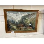 Farris, study of a mountain cottage, oil on board