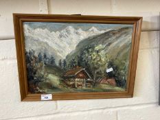 Farris, study of a mountain cottage, oil on board