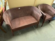 Lloyd Loom style two seater sofa and matching armchair, unlabelled