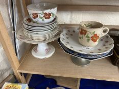 Quantity of assorted tea wares to include a floral decorated cake stand