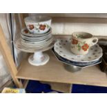 Quantity of assorted tea wares to include a floral decorated cake stand