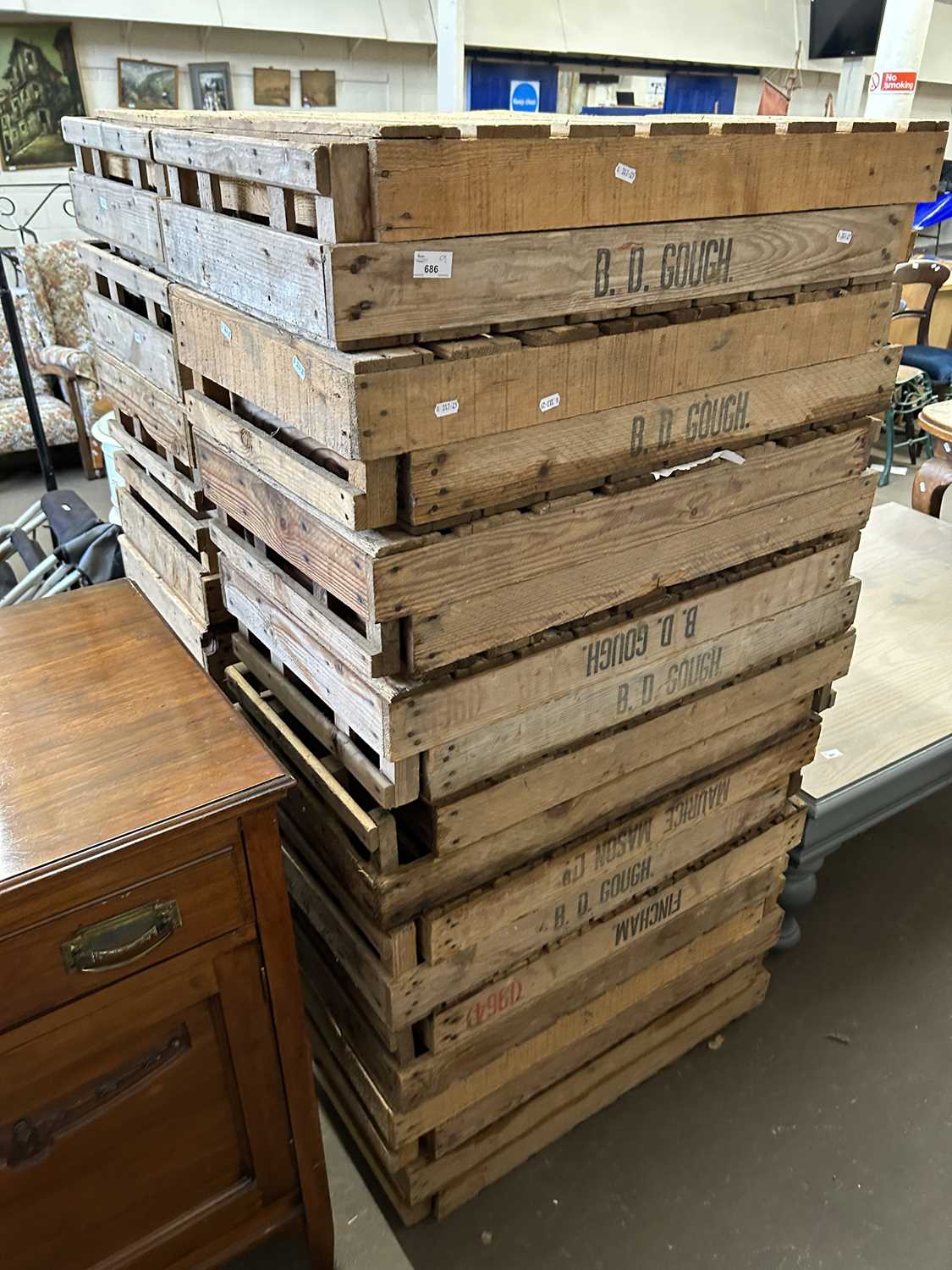 A stack of pine potato or apple crates