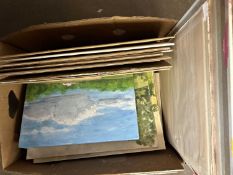 Box of assorted amateur canvases, all unframed