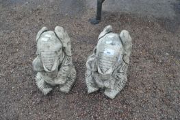 Pair of concrete garden elephant ornaments