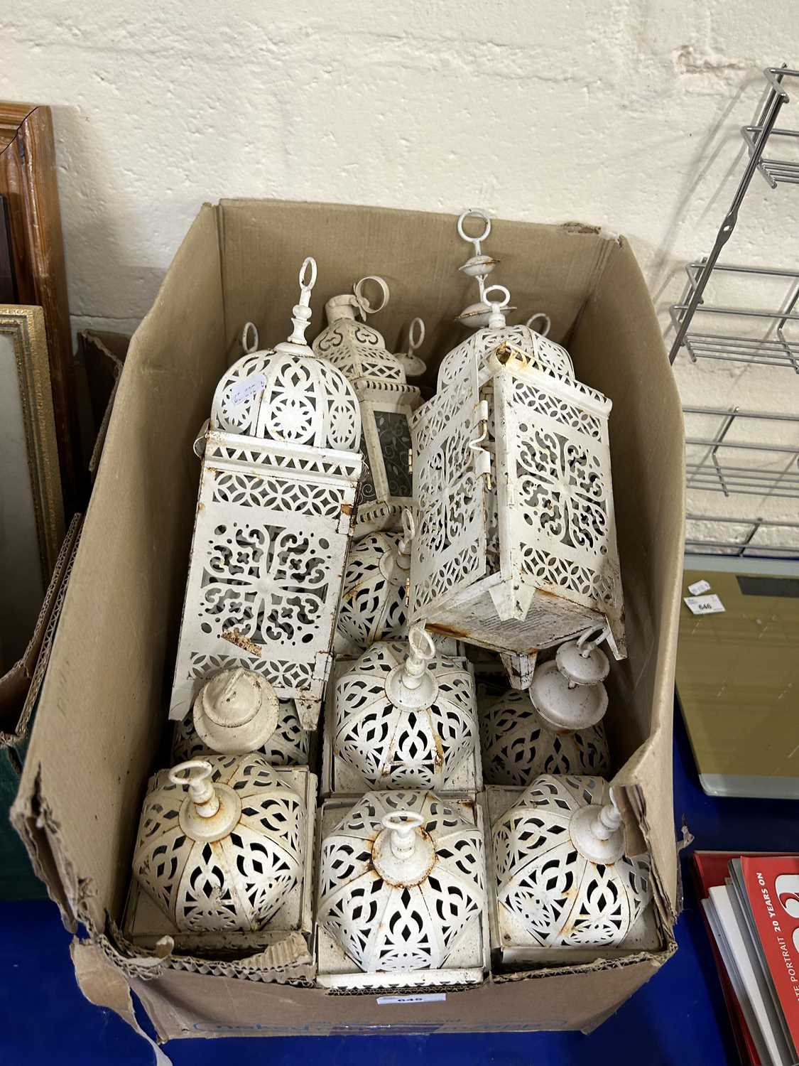 Quantity of white metal lanterns