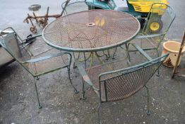 Modern mesh topped iron garden table and four chairs