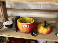 Novelty apple ice bucket together with plaster moulds etc