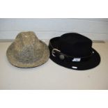 A Dunn & Co tweed hat together with a Black Wall fedora and a leather belt (3)