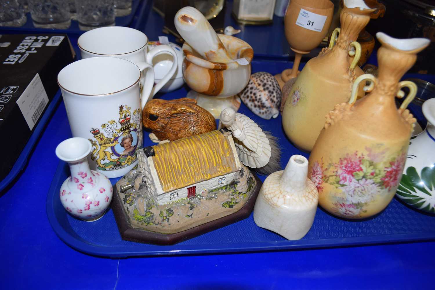 Mixed Lot: An onyx pestle and mortar, vases, royal commemoratives and other items