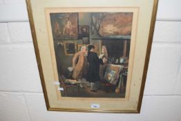 Two gentlemen in a study by P Hampden-Hart, framed and glazed